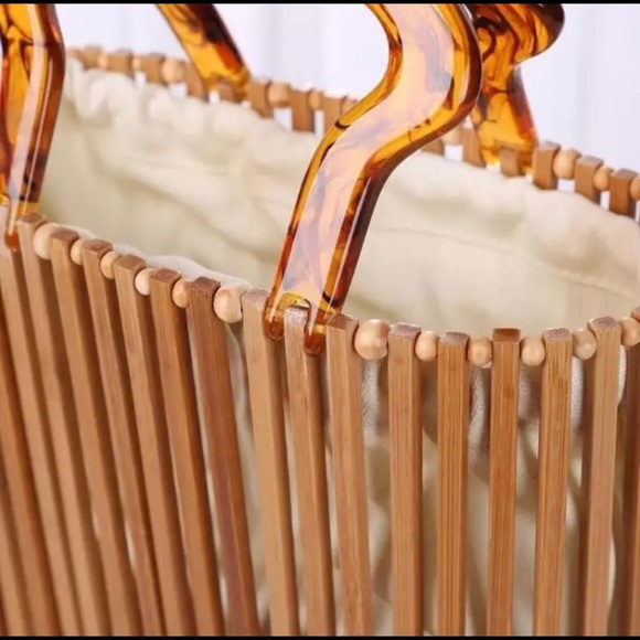 Natural Bamboo Clutch Bag Straw Woven Handbag - Picture 3 of 13